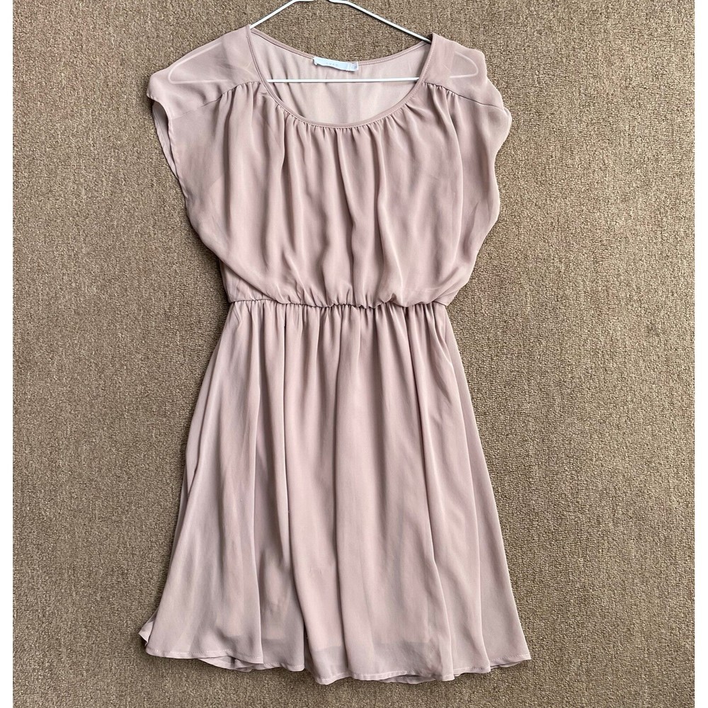 Lush Mini Dress Dusty Rose Pink Sheer Small garden wedding party fit and flare